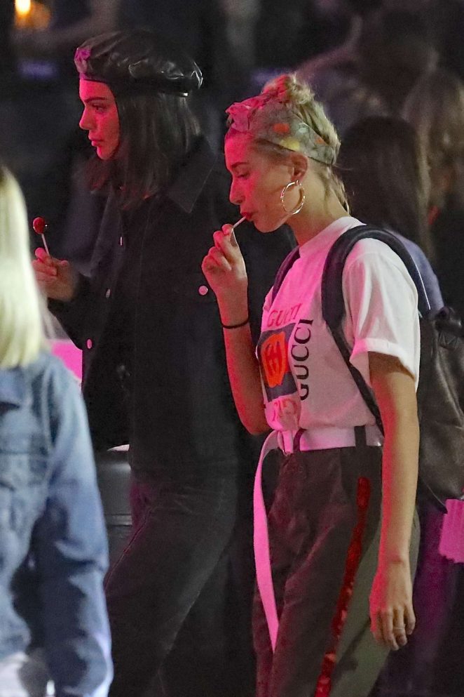 Kendall Jenner and Hailey Baldwin at the Forum for the John Mayer concert in Inglewood